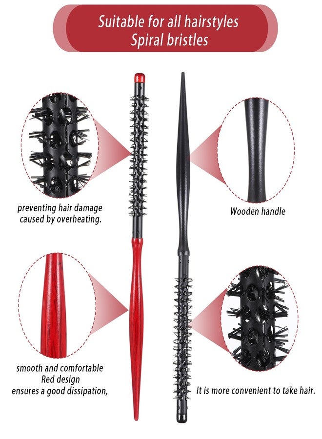 Styquenzer 2 Pcs Mini Quiff Roller Brush, Small Round Hair Brush Set Mini Round Wood Hair Combs Styling Volume Hairbrush Mustache Brushes for Thin Short Hairs Bangs Bangs Lifting Beard Care, 2 Styles - Image 2